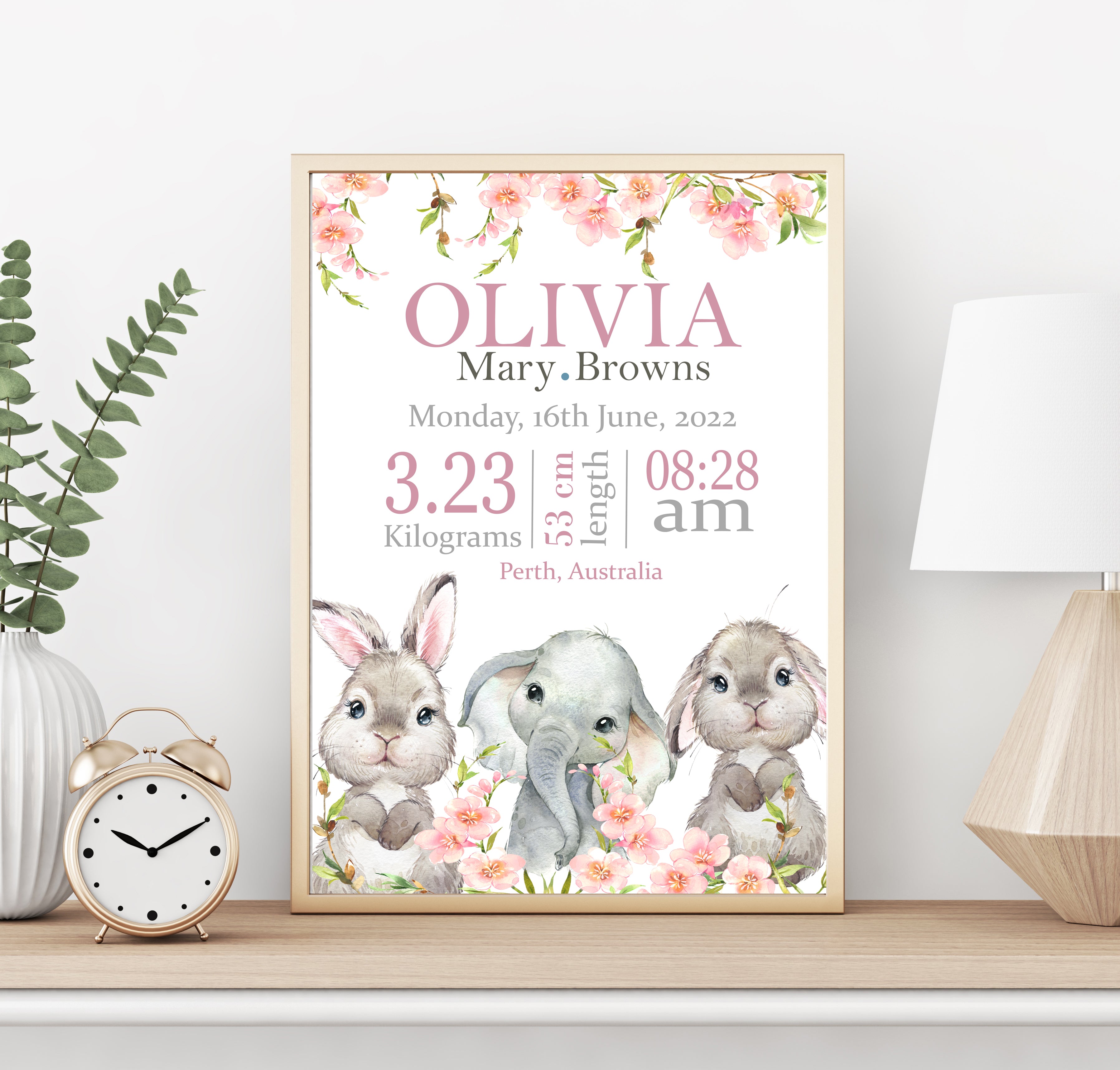 Personalised Baby GIRL Birth Details print