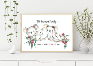 Personalised KOALA FAMILY Prints