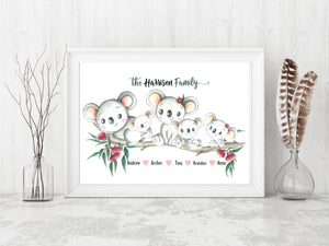 Personalised KOALA FAMILY Prints