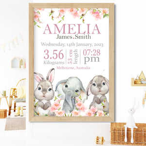 Personalised Baby GIRL Birth Details print