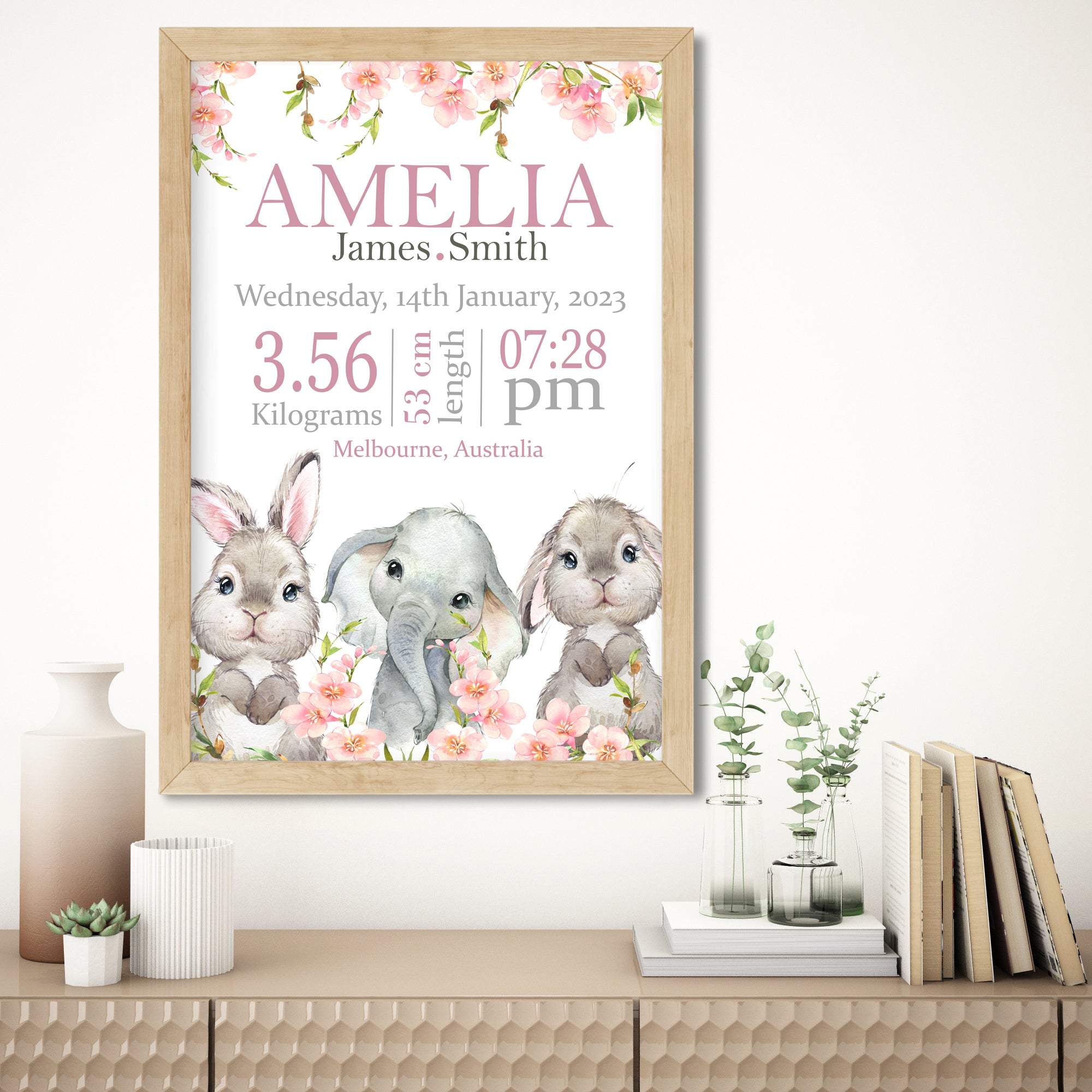 Personalised Baby GIRL Birth Details print