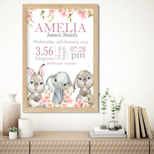 Personalised Baby GIRL Birth Details print